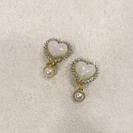 Glittering Heart Pearl Earring（Gold）/ 2208_ER0118