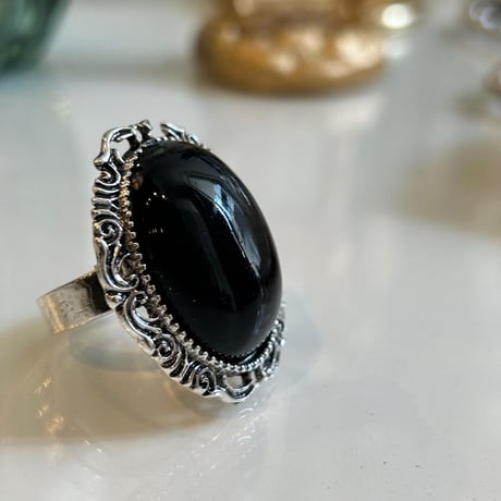 2304RG0282 / antique black stone ring (Silver/Black)