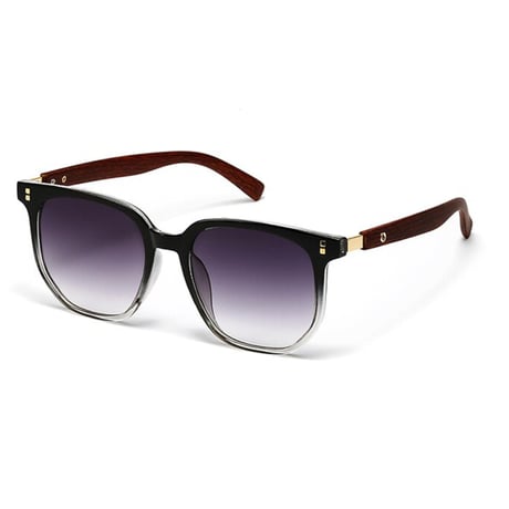【 Select 】 Metal Artificial Wood Vintage Sunglasses (Black / Grey )