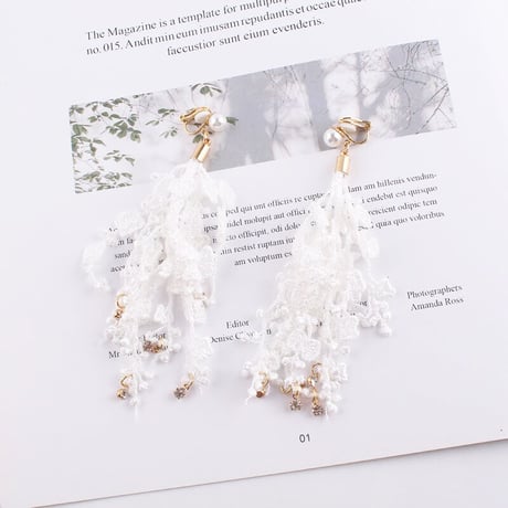 Hanging  Tassel  Flower Lace Earrings（White） /  2112_ER091
