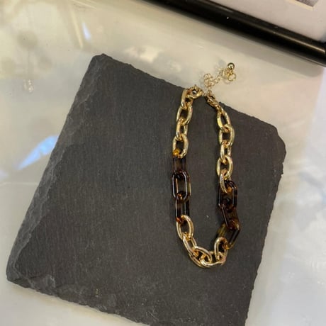 Metal Resin Chain link Bracelet（Gold×Demi）/ 2109_BR096
