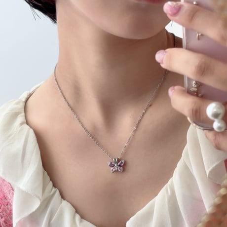 2605NC0396 / Stone butterfly motif Necklace（Silver）