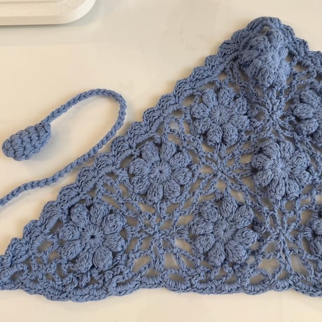 2606GS072(S) / Flower Motif Crochet Head Scarf (Blue)