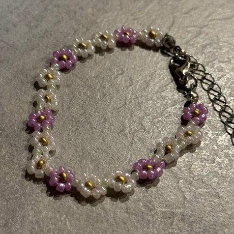 2505BR0088/ beads flower bracelet（Pink purple）
