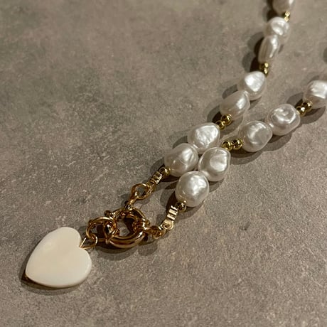 2411NC0268 / Shell heart pearl Necklace（Pearl）