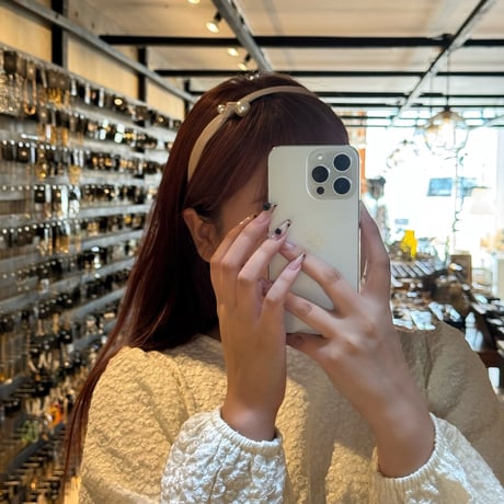 2409HA0078 / Double Pearl ribbon headband（Beige）