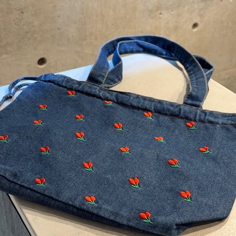 2507BG036(S)/  Flower denim  Bag (Dark Blue)
