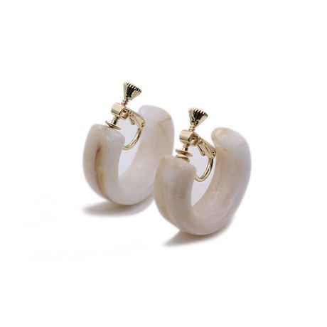Acrylic Ear Hoop Clips Earrings（Marble White） /  2102_ER042