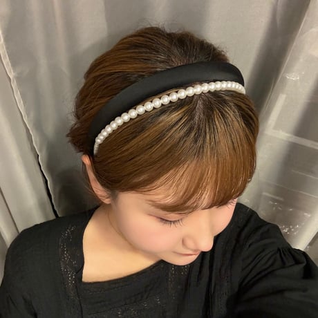 2409HA0079 / Doublu line Pearl headband（Black）