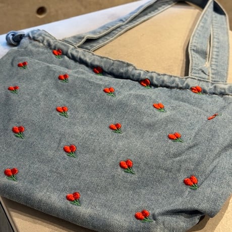 2507BG036(S)/  Flower denim  Bag (Light Blue)
