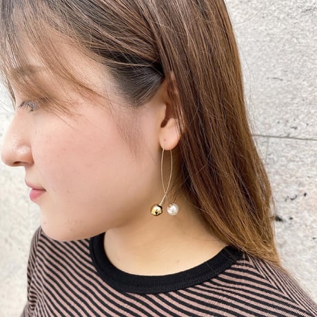 Metal Cross Pearl Pierce （Gold）  / 2106-PR0157