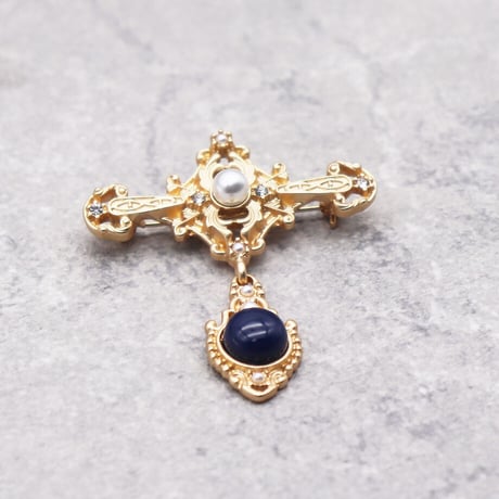 Vintage Rhinestones Pearl Brooch（GOLD） / OT-004