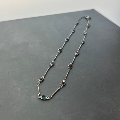 2606NC0398 / Cororful square stone Necklace（Silver）