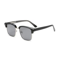 【 Select 】Retro Square Semi Metal Sunglasses (Black/Grey)