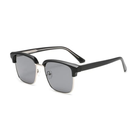 【 Select 】Retro Square Semi Metal Sunglasses (Black/Grey)
