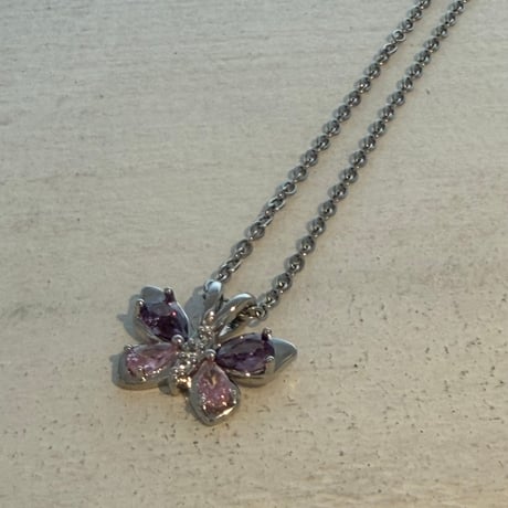 2605NC0396 / Stone butterfly motif Necklace（Silver）