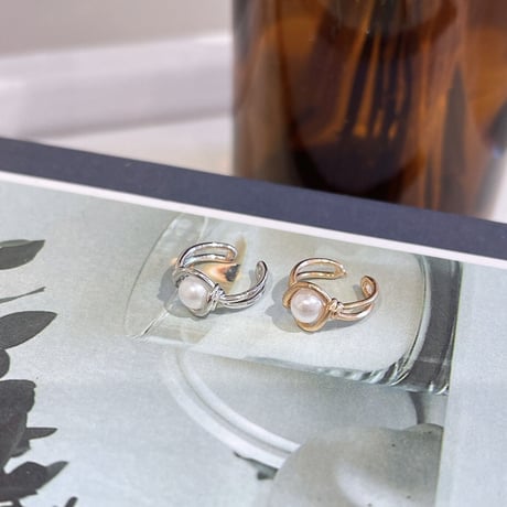 Mini pearl Double line Earcuff （Silver） / EC098