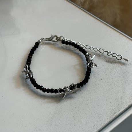 2408BR0057 ／ beads ribbon bracelet（Black）
