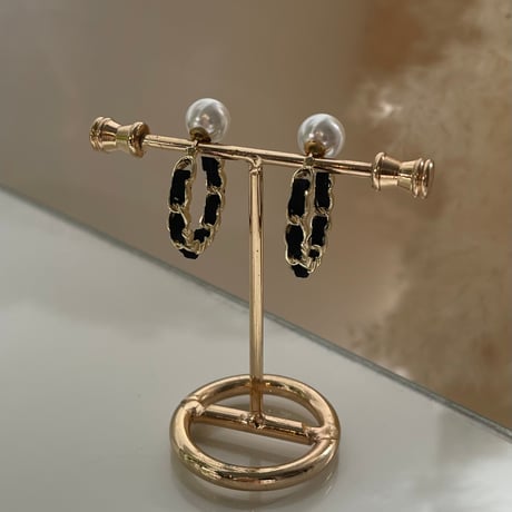 2311PR0617 / Chain combination pearl hoop Pierce（Black）