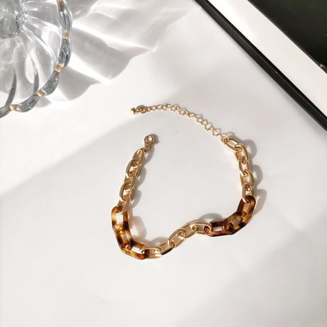 Metal Resin Chain link Bracelet（Gold×Demi）/ 2109_BR096