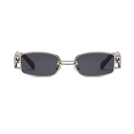 【 Select 】IM22SG034 / Metal Combination Rectangle Sunglasses (Silver/Smoke)