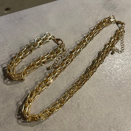 2510NC0365 / Double chain choker Necklace（Gold）