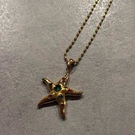 2512NC0374 / Mix Stone Starfish  necklace（Gold）