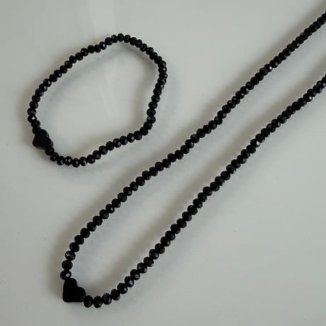 2603NC0379 / Point heart beads Bracelet Necklace Set（Black）