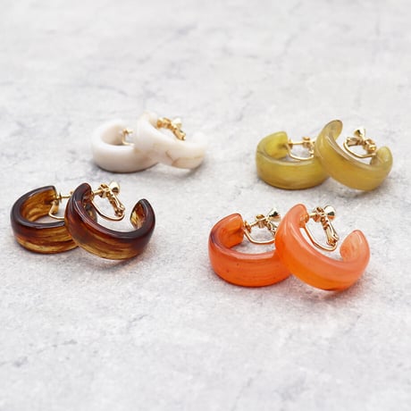Acrylic Ear Hoop Clips Earrings（Marble White） /  2102_ER042