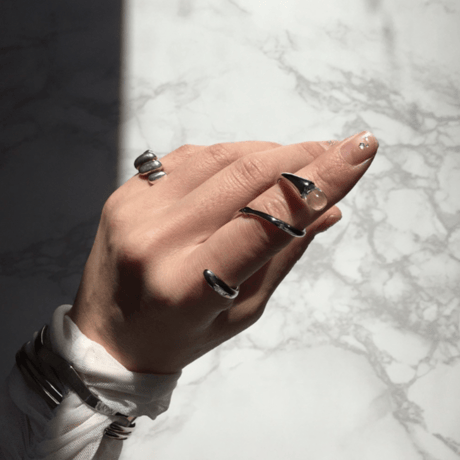 Twisted Rhinestone Adjustable Opening ring （Silver） /  2107-RG120