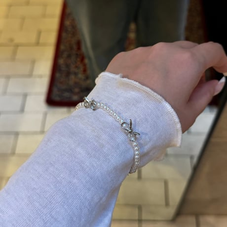 2408BR0057 ／ beads ribbon bracelet（Pearl）