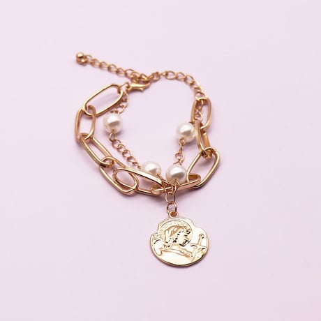 Coin Chine Pearl Combination  Bracelet（Gold）/ BR-049