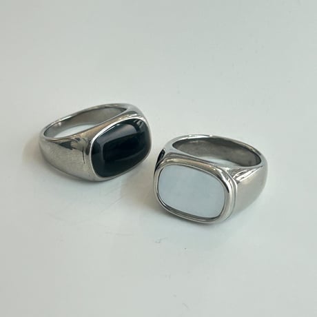【Select】IM24AC_RG006 / Square stone ring（Silver/Black）