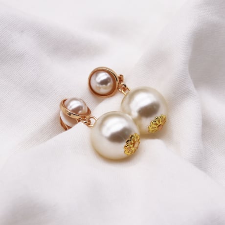 Drop Big Pearl Clip Earrings（Pearl） /  2112_ER092