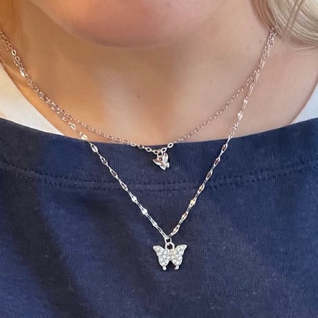 2503NC0333 / Layered butterfly motif necklace（Silver)