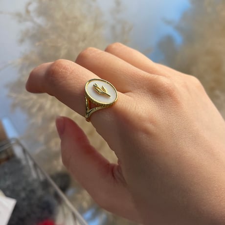 2602RG0734 / Oval Flower Shell Ring（Gold）