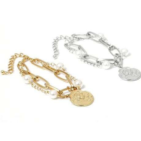 Coin Chine Pearl Combination  Bracelet（Gold）/ BR-049