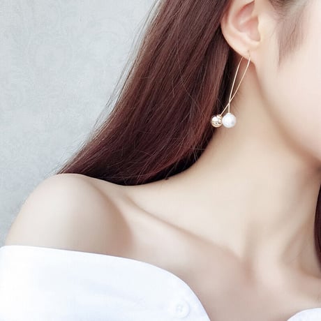Metal Cross Pearl Pierce （Gold）  / 2106-PR0157