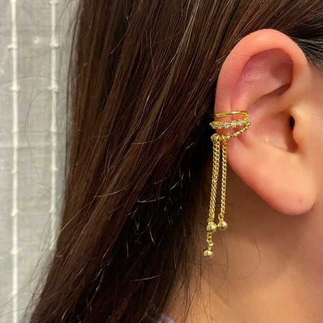 2402EC002 / Layer chain stone line Ear Cuff（Gold）