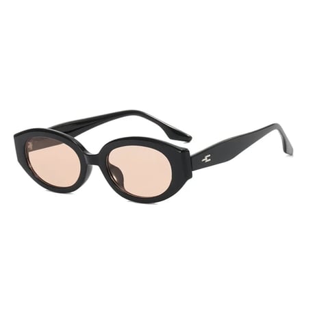 【 Select 】Vintage Retro Oval Design Sunglasses (Black /Champagne)
