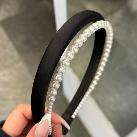 2409HA0079 / Doublu line Pearl headband（Black）