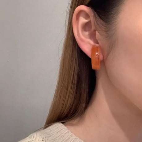 Acrylic Ear Hoop Clips Earrings（Marble White） /  2102_ER042