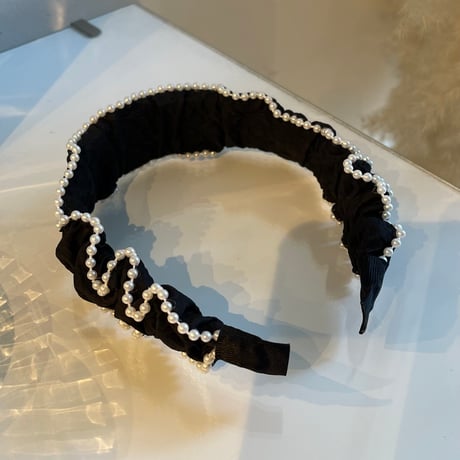 2311HA0039 / Wave pearl line headband (Black)