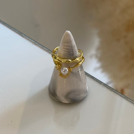 2401RG0378 / Double craft line pearl chain ring（Gold）