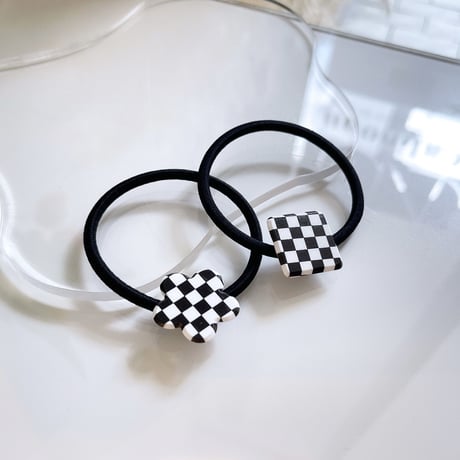 Block check design Hair tie（ Check / Flower ）/ HA-055
