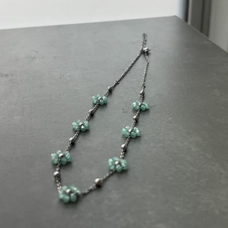 2603NC0380 / Beads Flower Necklace（Silver/ Light Blue）