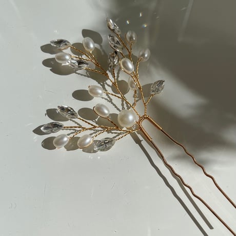 2402HA0070 / Pearl bijou Hair pin （Gold）