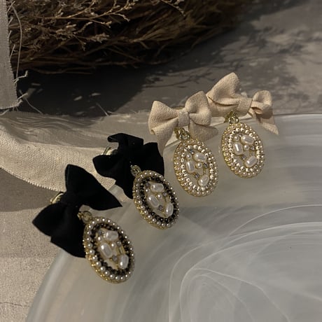 Classic ribbon Earring（Beg/Gold）/ 2212_ER0124