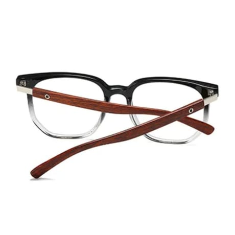 【 Select 】 Metal Artificial Wood Vintage Sunglasses (Black grey/Clear )