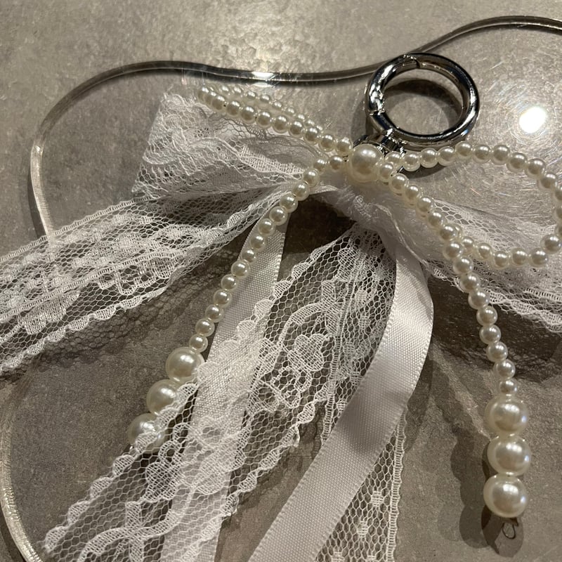 2407GS006(S)/ Lace pearl ribbon Keychain（White）